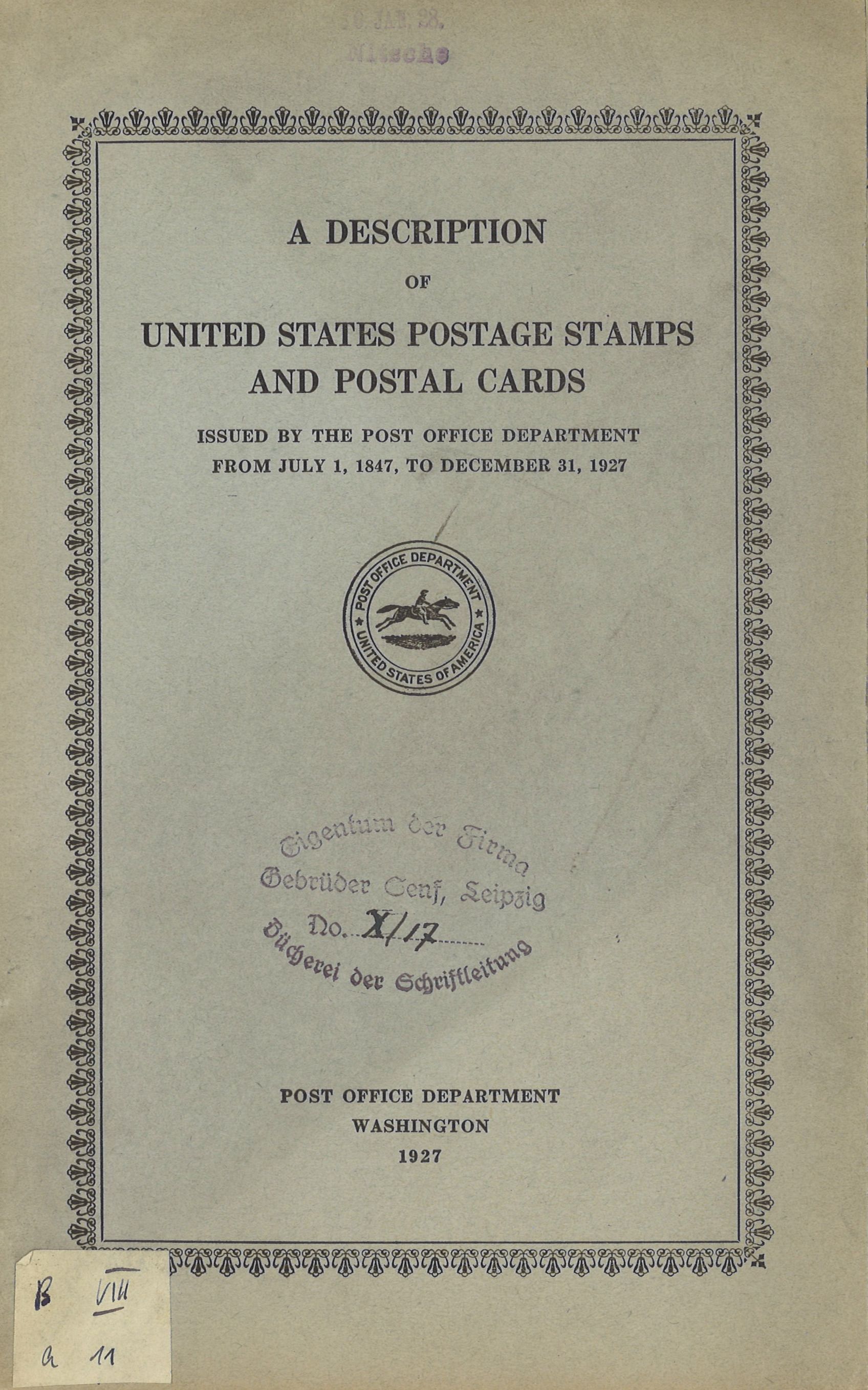 USPost Office Department A Description of United States Postage