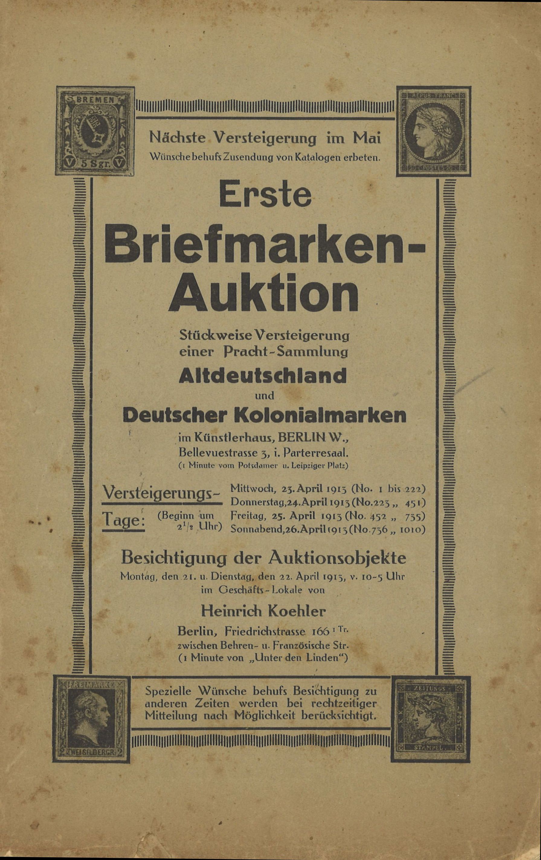 heinrich köhler: auktionskataloge der 1.–10. auktion (1913–1914)